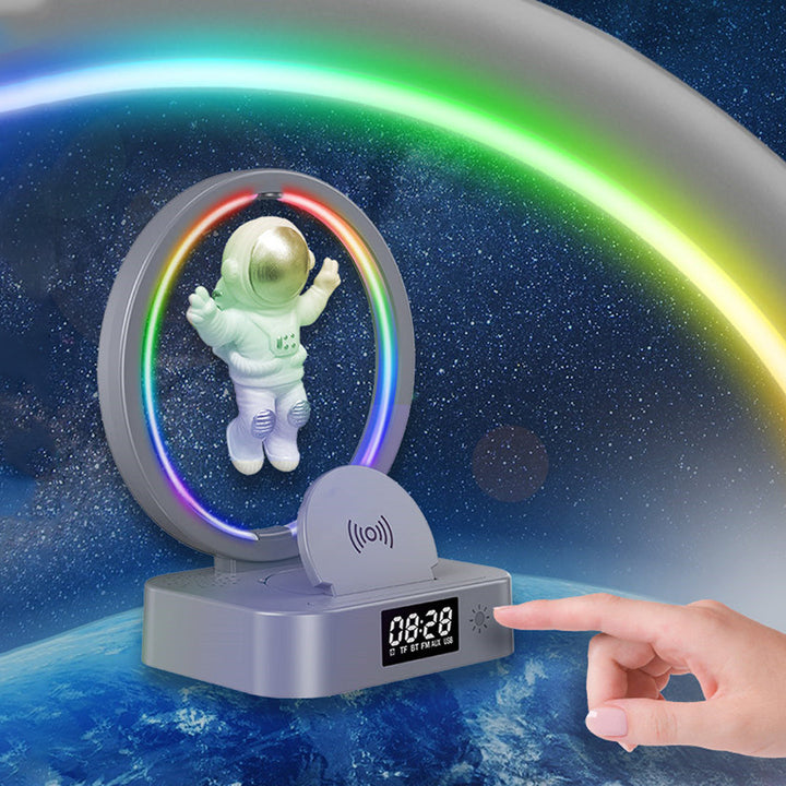 Y-558 Astronaut Magnetic Wireless Speaker with Wireless Charger, Digital Clock, and Colorful RGB Lighting