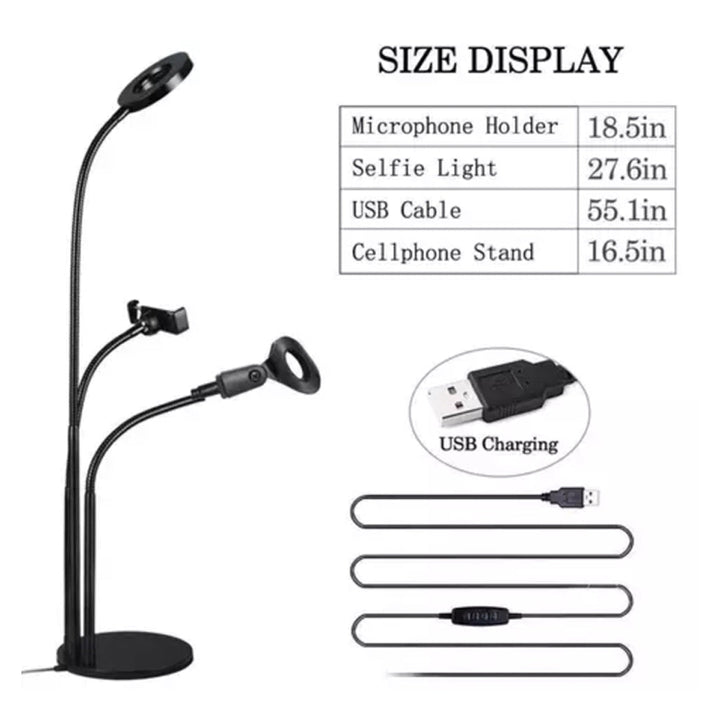 Mobile Live Stream Equipment, Mic Stand Ring Light & Cell Phone Holder, Smartphone Lighting Accessories