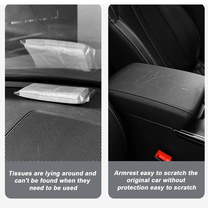 Leather Car Armrest and Tissue Holder for Hand Comfort When Driving