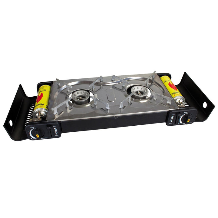 Double Burner Stove for Outdoor Use, Gas Cartridge Stove