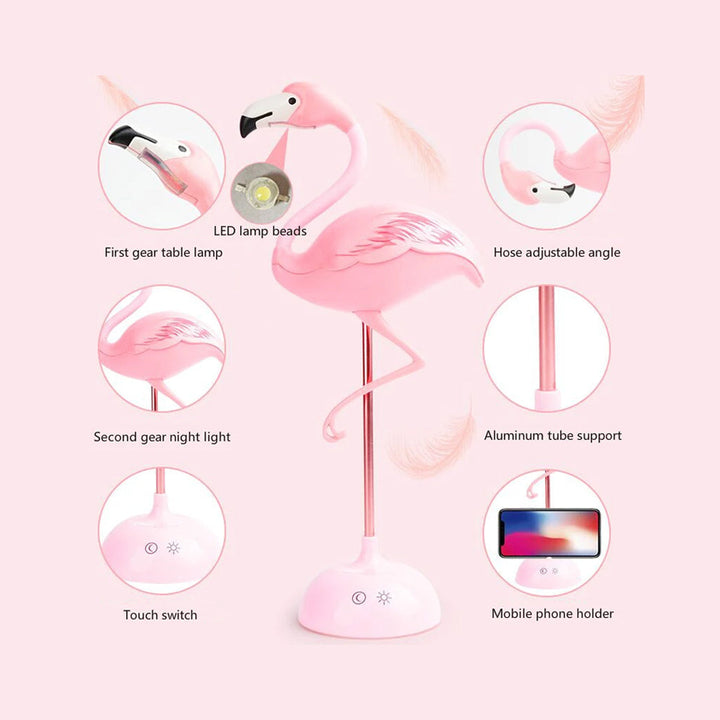 LED Flamingo Night Light Touch Reading Table Lamp USB Charging