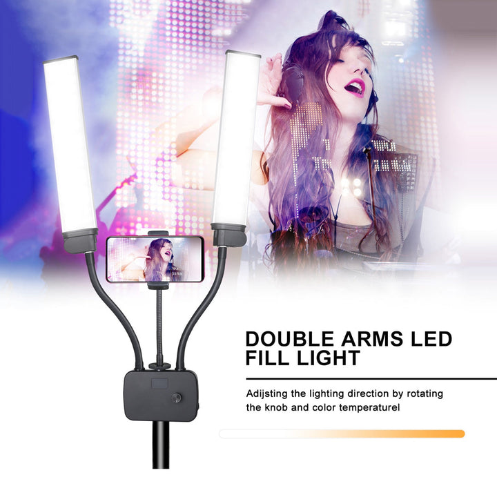 Double Arms Photographic Lighting Live Video Fill Light Two Tube LED Makeup Phone Camera Lamp with Tripod