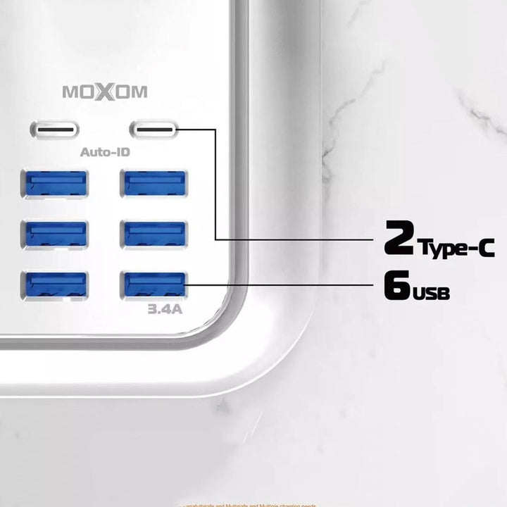 Moxom MX-ST06 3.4A 6 USB Ports + 2 PD Type-C + 4 Universal Power Socket