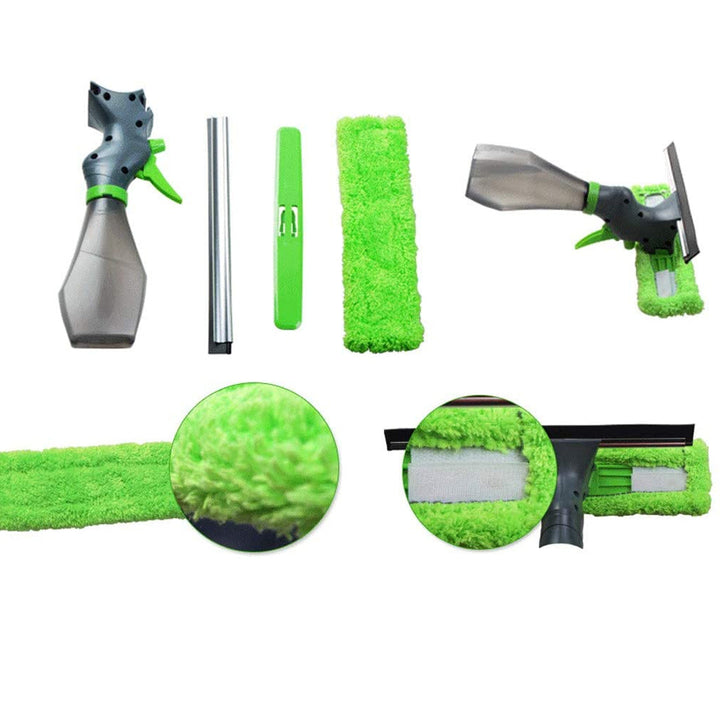 3 In 1 Window Cleaner Spray Bottle Wiper Squeegee Microfibre Cloth Pad Kit