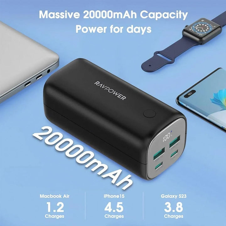 Ravpower RP-PB208 Multi-Port Power Bank with Digital Display, 50W 20000mAh