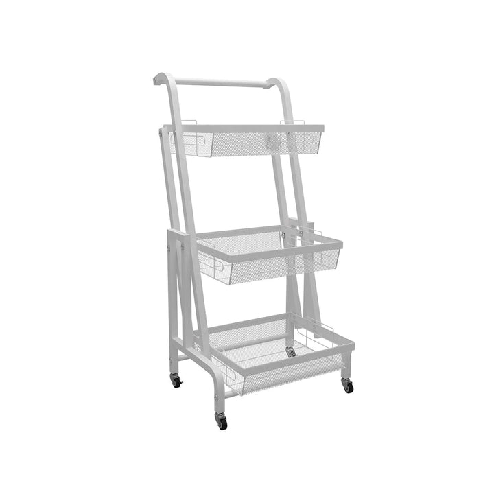 3 Tier Foldable Kitchen Cart for Multifunctional Use With Four Wheels