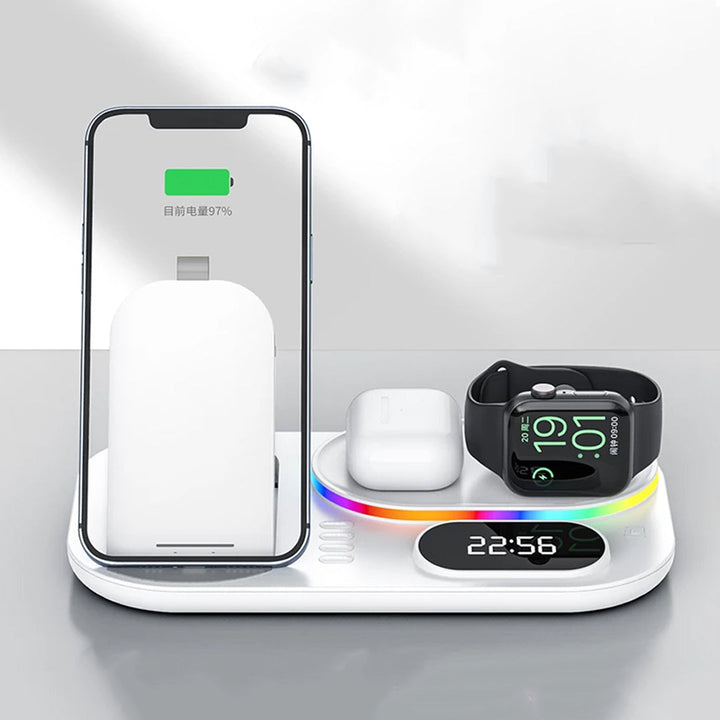 Wireless Charging Station with RGB Light and Digital Clock