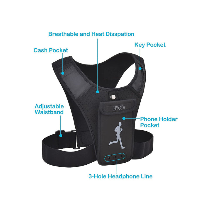 Lightweight Running Vest with Phone Holder on the Chest and Adjustable Water Resistant Waistband