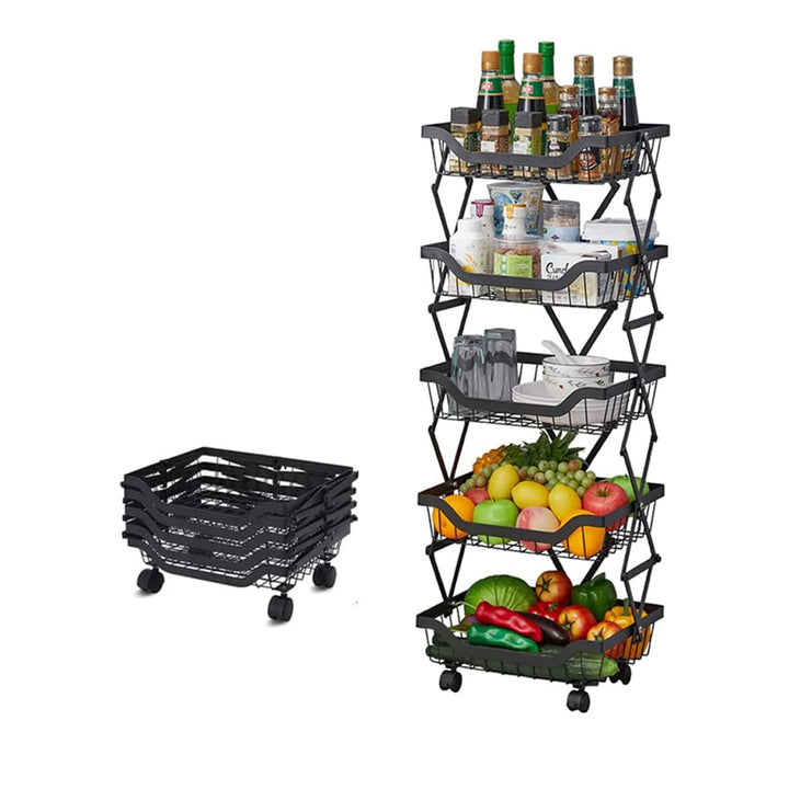 Expandable Kitchen Storage Cart Rolling Basket with 4 Wheels (3 - 4 - 5) Layers