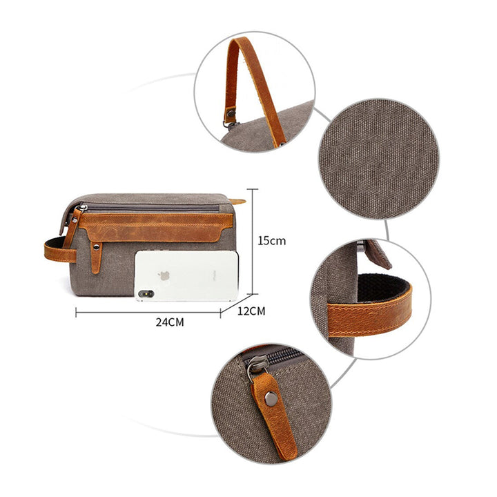 Unisex High-Quality Leather Canvas Toiletry Organizer Bag