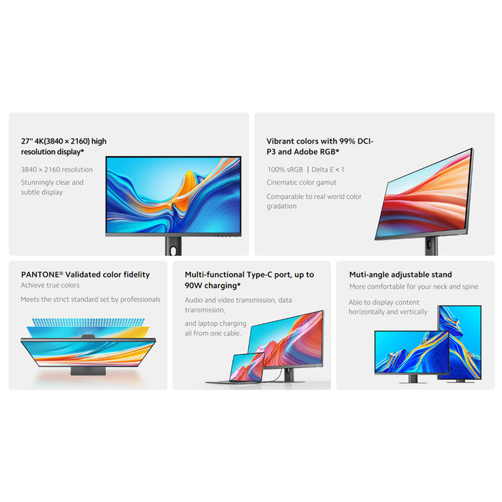 Xiaomi 4K Monitor 27 inch with Multifunction Stand and Type-C Data Transfer Port