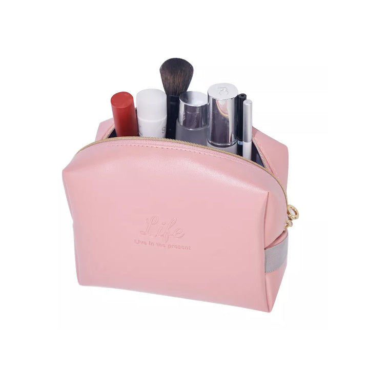 Zipper Cosmetic Makeup Bag Portable Brush Pouch Women PU Leather Travel Daily Use Storage Toiletry Organiser