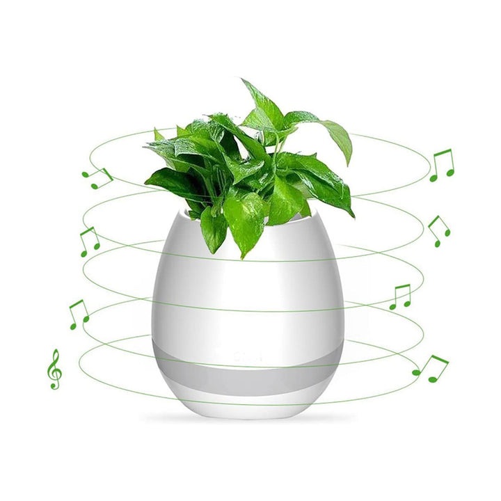 Plant Pot with Rechargeable Wireless Bluetooth Speaker and LED Touch Night Light 