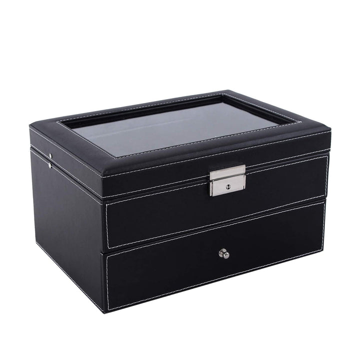 Elegant 20 Slots Watch Organizer Box Glass Top Lockable