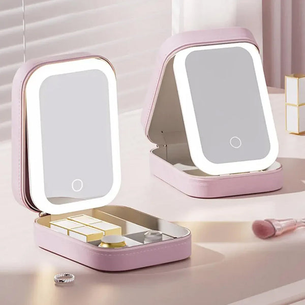 3 Color Adjustable LED Light Makeup Mirror with Organized Space