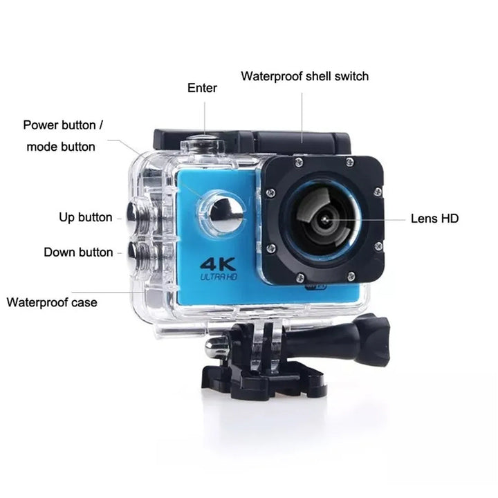 Action Cam 4K WiFi Waterproof Sports Camera 170 Degree HD Adjustable Viewing Angle 16MP