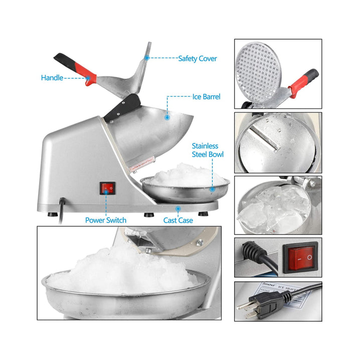 Electric Ice Shaver Machine, Ice Crusher, Stainless Steel Snow Cone Maker