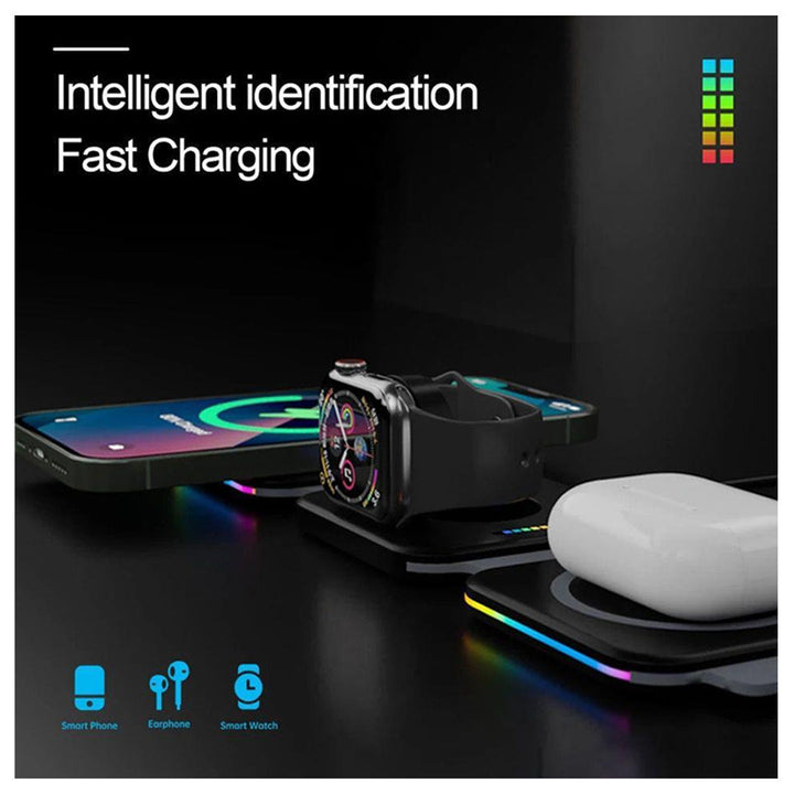 Multifunctional 3 in-1 15W Foldable Wireless Magnetic Charging Dock Space-Saving