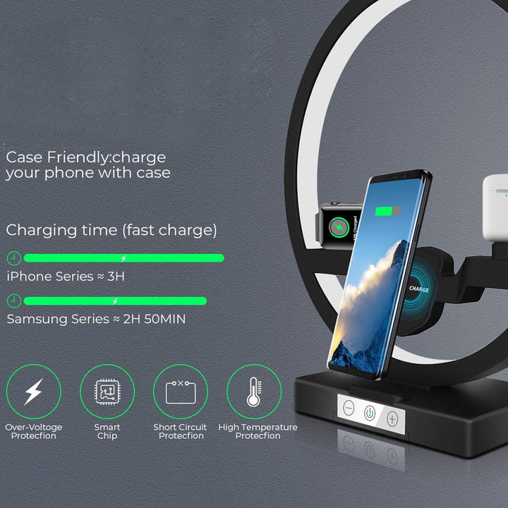 MultiFunction Desk Lamp Wireless Charger With Nightlight, 3 In 1 Charging Station Holder