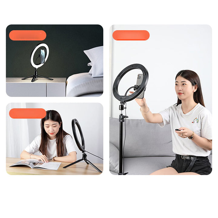 ROCK Dimmable LED Selfie Ring Light Video Live Tripod Fill Light (Multi-Phone-Holder Type)