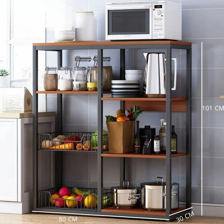 Kitchen Organizer Stand with Five Storage Shelves and Two Baskets