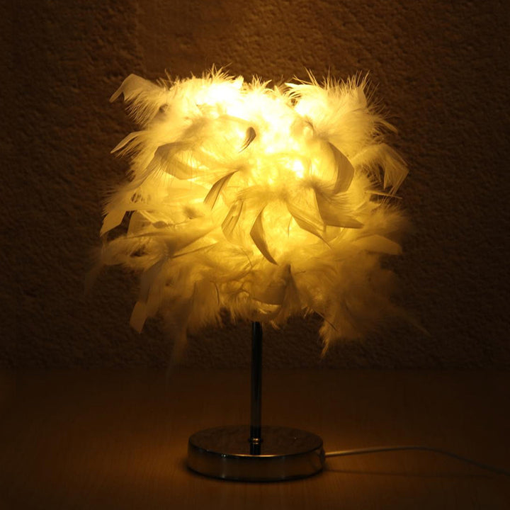 220V Feather Shade Table Lamp Metal Bedside Desk Vintage Night Light