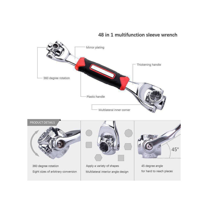 Universal Wrench 48-in-1 Multifunction Hand Tool with Spline Bolts 360 Degree Revolving Spanner