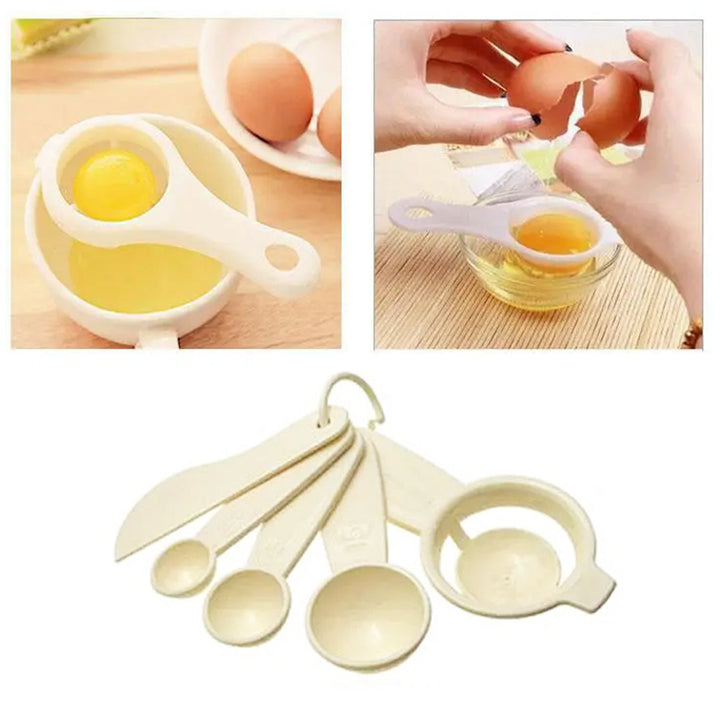 VOCEN Measuring Set of Egg Separator, Leveller, Measuring Spoons & Cup with Lid Cover