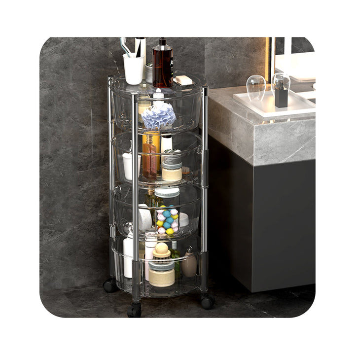 Kitchen Shelf Round Storage Racks Multi-Tiered with Wheels That Can Swivel 360 Degrees 