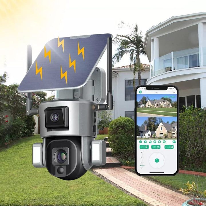 CCTV Camera Solar Camera Security PTZ Dual Camera Auto Tracking Human Detection Solar Panel 4G Camera 