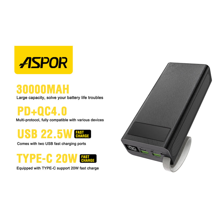 Powerology 4 in 1 Station 10000mAh 20W PD QC Wireless Power Bank + 3 ASPOR A306 30000mAh Big Capacity Power Banks