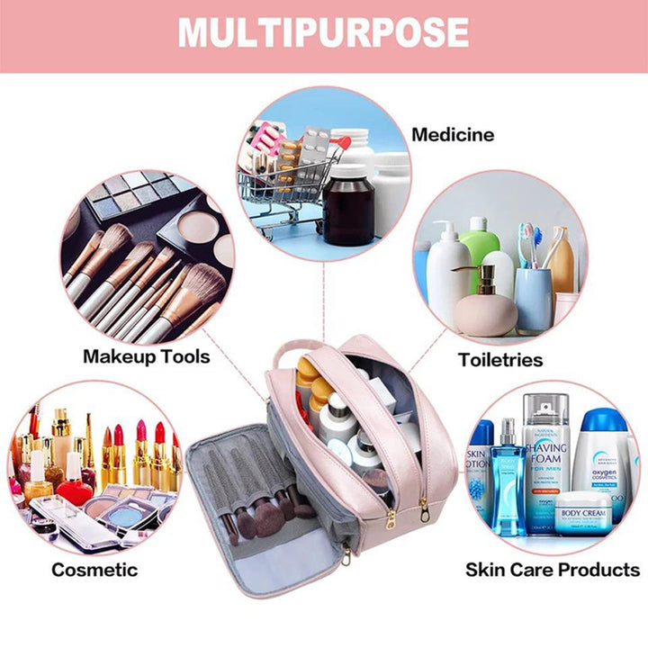 High-Quality Waterproof leather Cosmetic Organizer Makeup Bag  