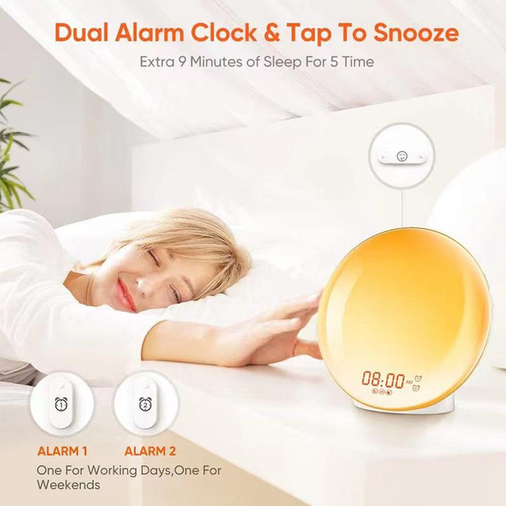 Wake Up Light Sunrise Alarm Clock with 7 Colors LED Night Light Adjustable With FM Radio and Snooze Functions