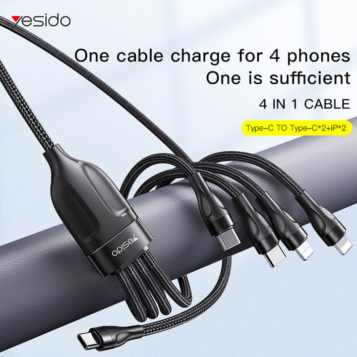 Yesido 4-in-1 Multi-Function Fast Charging Cable (USB or Type C) 