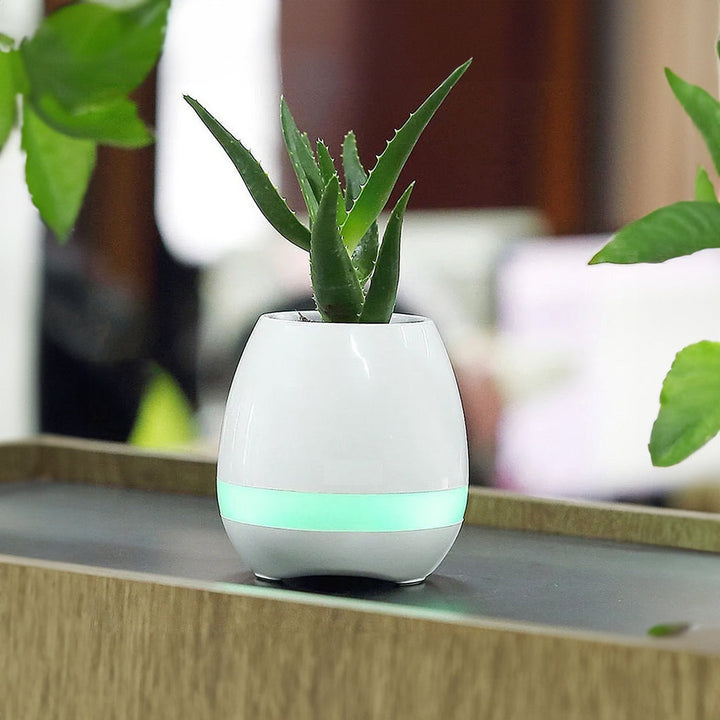 Plant Pot with Rechargeable Wireless Bluetooth Speaker and LED Touch Night Light 