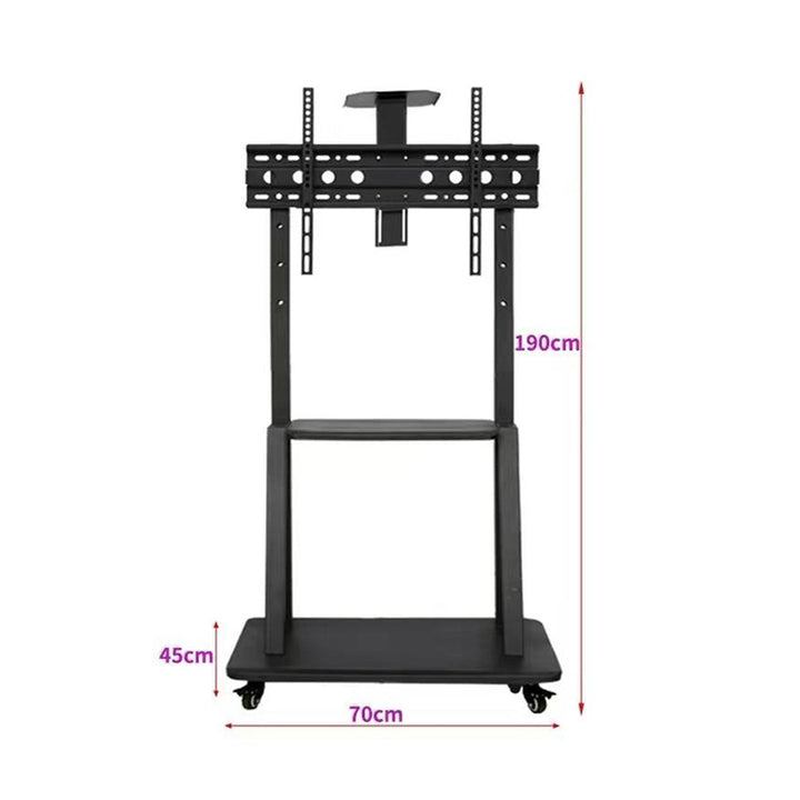 Rotatable and Adjustable Portable TV Monitor Stand with Movable Wheels for Mounting and Two Shelves