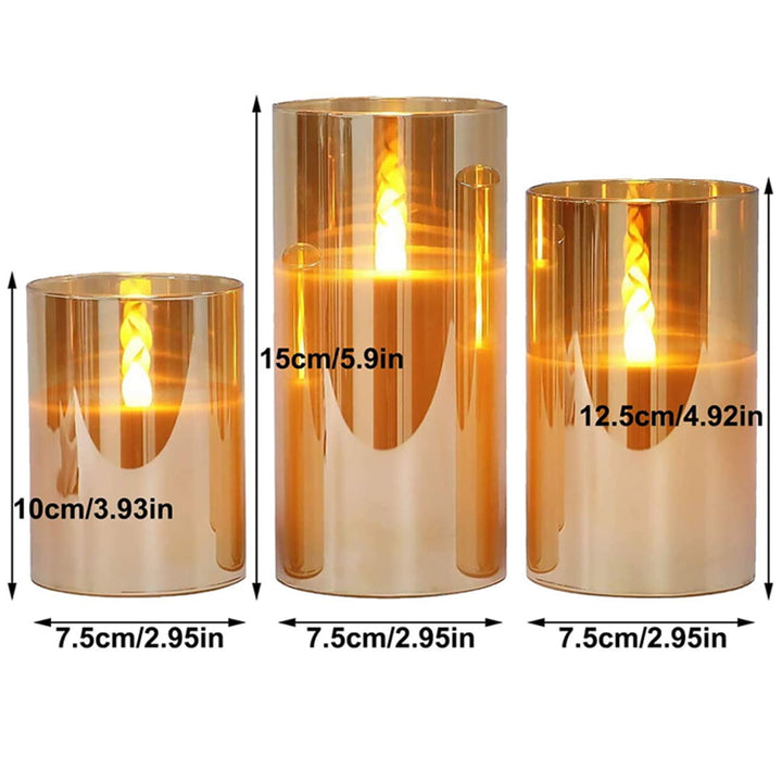 Flickering Flames LED Candle with Gold Glass Holder Set(3 Pack)