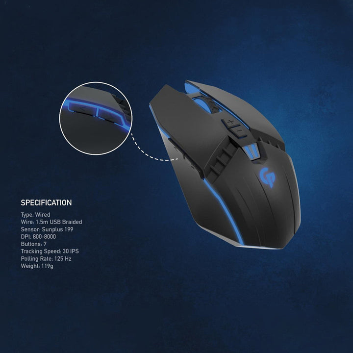 Porodo Gaming 7D Wired LED Mouse 8000 DPI