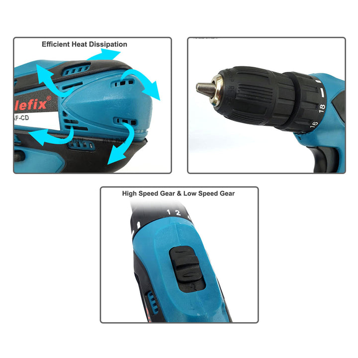 ALLEFIX 18V CORDLESS DRILL 2 SPEED AND TORQUE GRIP 24PCS