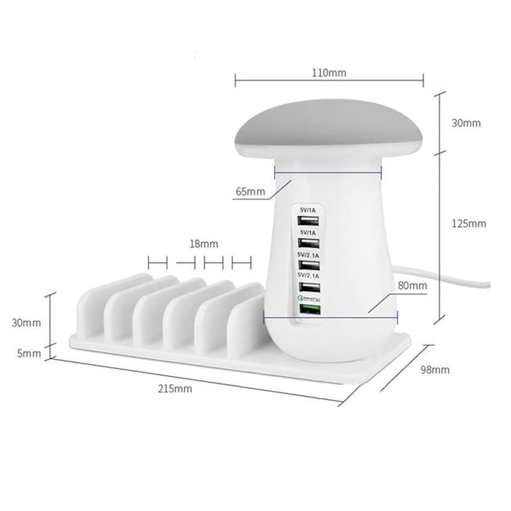 Mushroom Light Desktop Charging Station 5 USB Port 3.0 Fast Charging