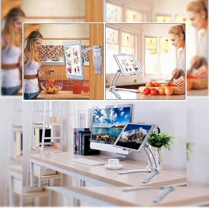 2-in-1 Kitchen Universal Tablet Holder Wall Mount Stand for 7-12.9 Inch Tablets