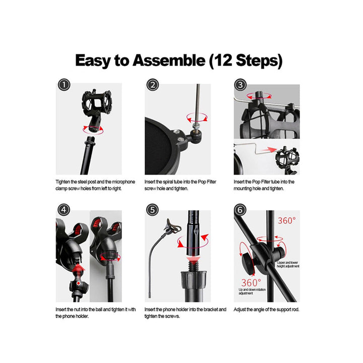 3 in 1 Proffessional Tripod Microphone & Phone Stand (Floor Type) Support With Angle Adjustment