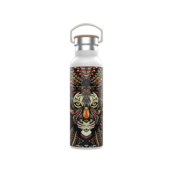 Green Pattern Stainless Steel Water Bottle With Double Vacuum Wall 600ml