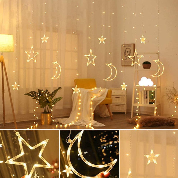 Star-Moon LED String Light Curtain Light Waterproof 8 Light Modes