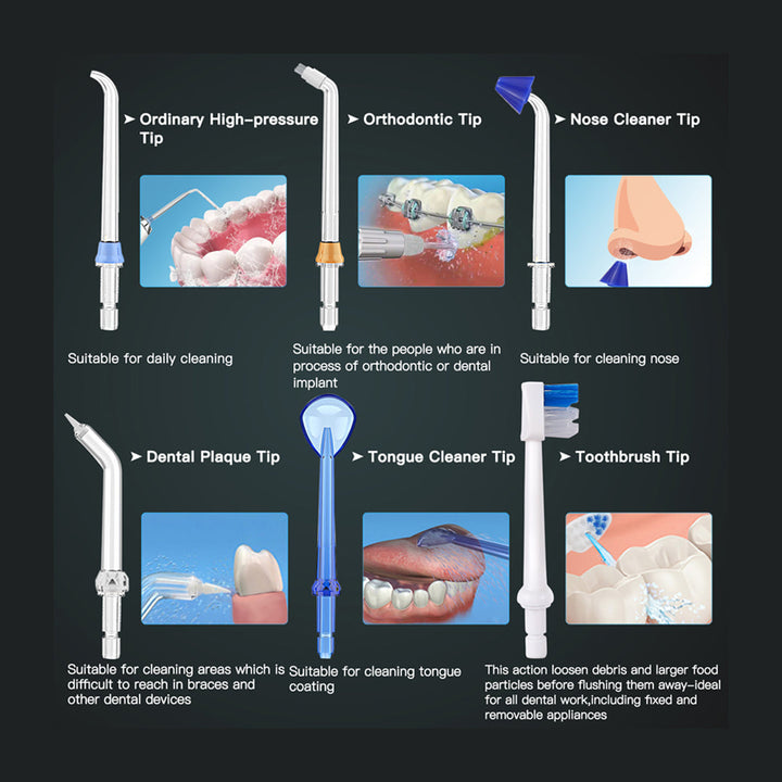 H2ofloss HF-6 - 300ml Cordless Dental Flosser Teeth Cleaner 5 Speed & 5 Jet Tips + 6 Additional Tips + Bag