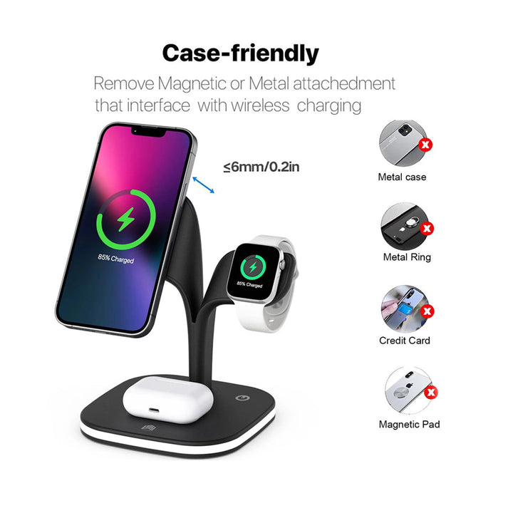 5 in 1 charger with wireless charging base magnetic station for fast charging 15W with LED desk lamp