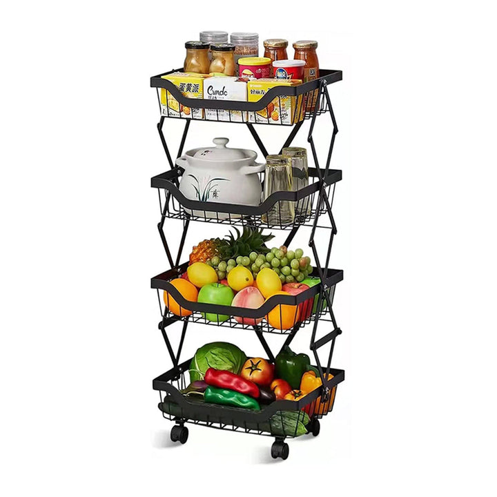 Expandable Kitchen Storage Cart Rolling Basket with 4 Wheels (3 - 4 - 5) Layers