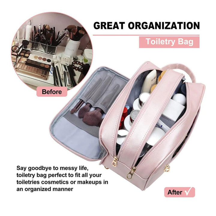 High-Quality Waterproof leather Cosmetic Organizer Makeup Bag  