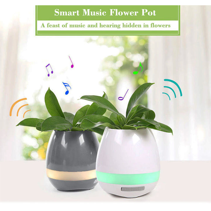 Plant Pot with Rechargeable Wireless Bluetooth Speaker and LED Touch Night Light 