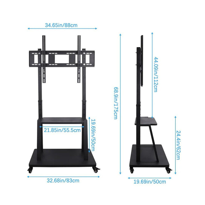 Rotatable and Adjustable Portable TV Monitor Stand with Movable Wheels for Mounting and Two Shelves